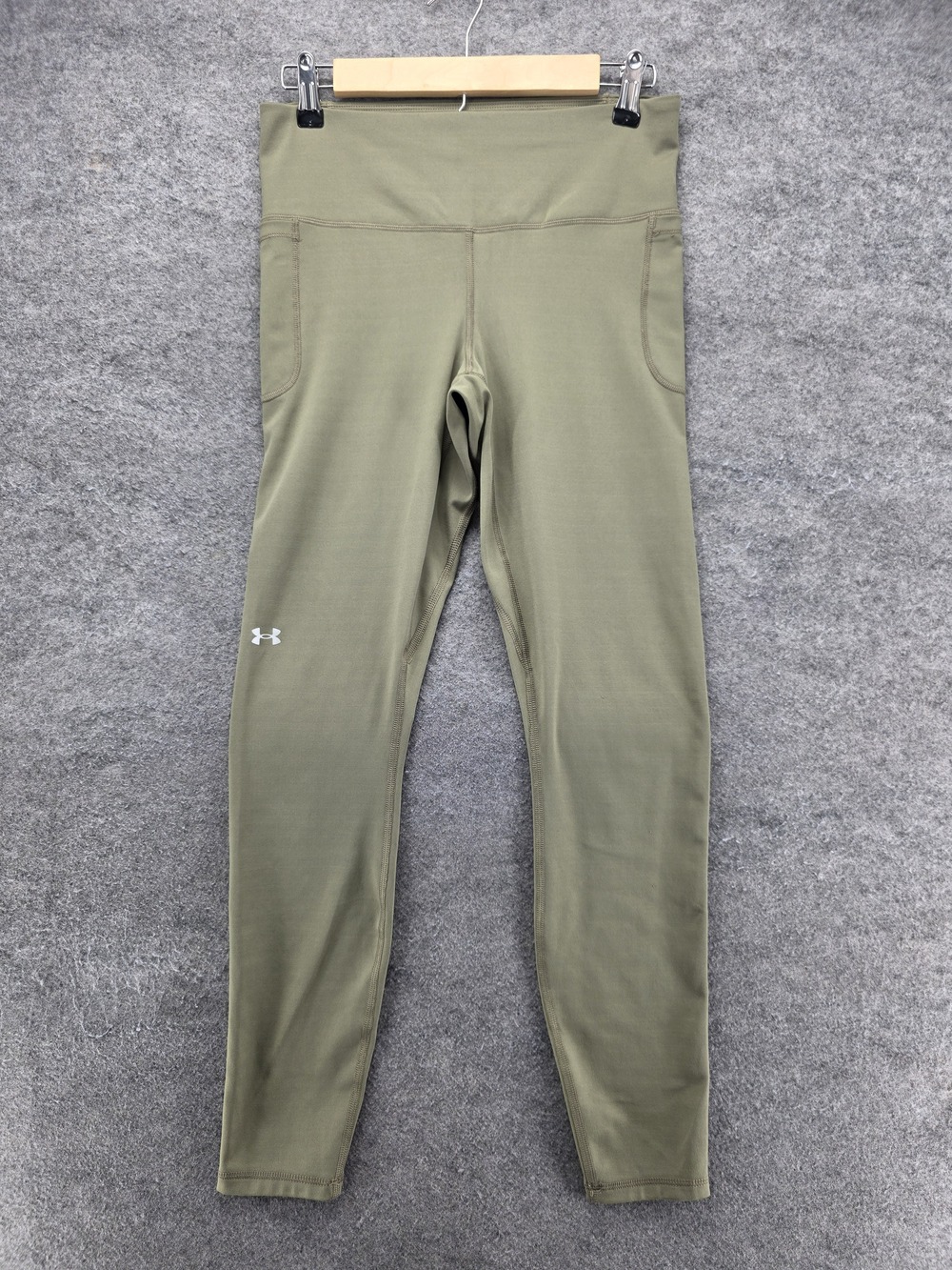 Under Armour Leggings Womens L Green Ankle High Rise Pockets Athletic Yoga